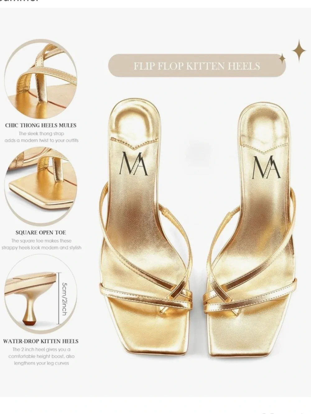 Metallic Gold Strappy Kitten Heel Sandals - Women - Picture 3 of 11